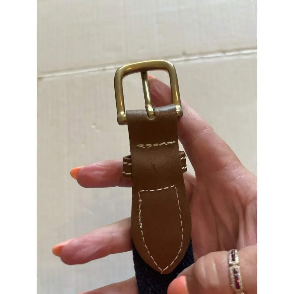 Skippers Canvas Belt Mens Golf Ribbon Leather Trim Brass Buckle Fits Sz 38-41